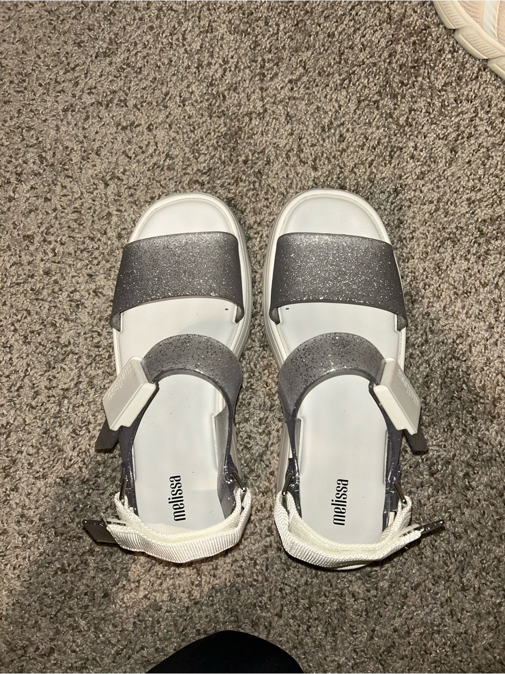 Melissa Silver Glitter Adjustable Strap womens Sandals